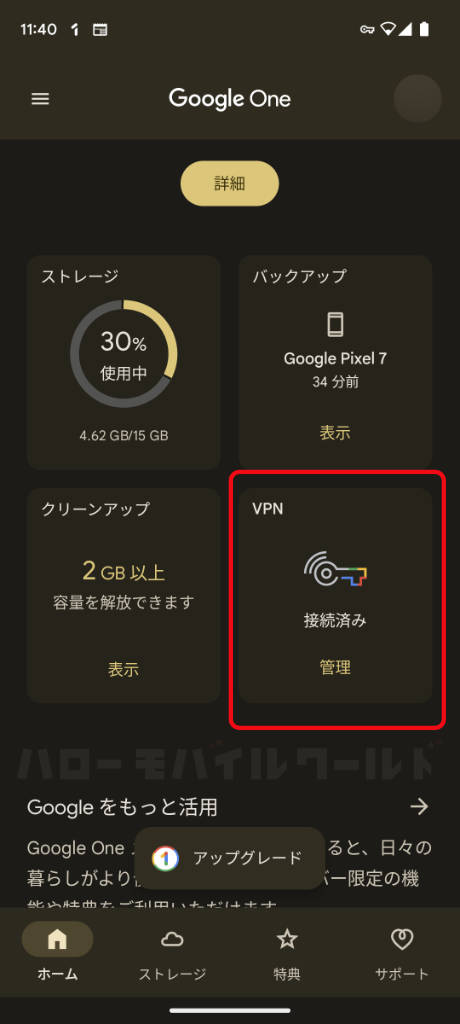 Google One VPN 管理画面